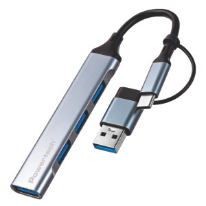 POWERTECH USB hub PTR-0206, 4x θυρών, USB 3.0, 5Gbps, USB & USB-C σύνδεση, γκρι | Συνοδευτικά PC | elabstore.gr