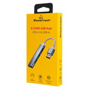 POWERTECH USB hub PTR-0207, 4x θυρών, USB 3.0, 5Gbps, USB σύνδεση, γκρι | Συνοδευτικά PC | elabstore.gr