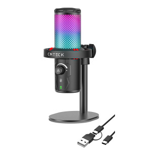 CMTECK επιτραπέζιο μικρόφωνο XM560, καρδιοειδές, USB/USB-C, RGB LED, μαύρο | Συνοδευτικά PC | elabstore.gr