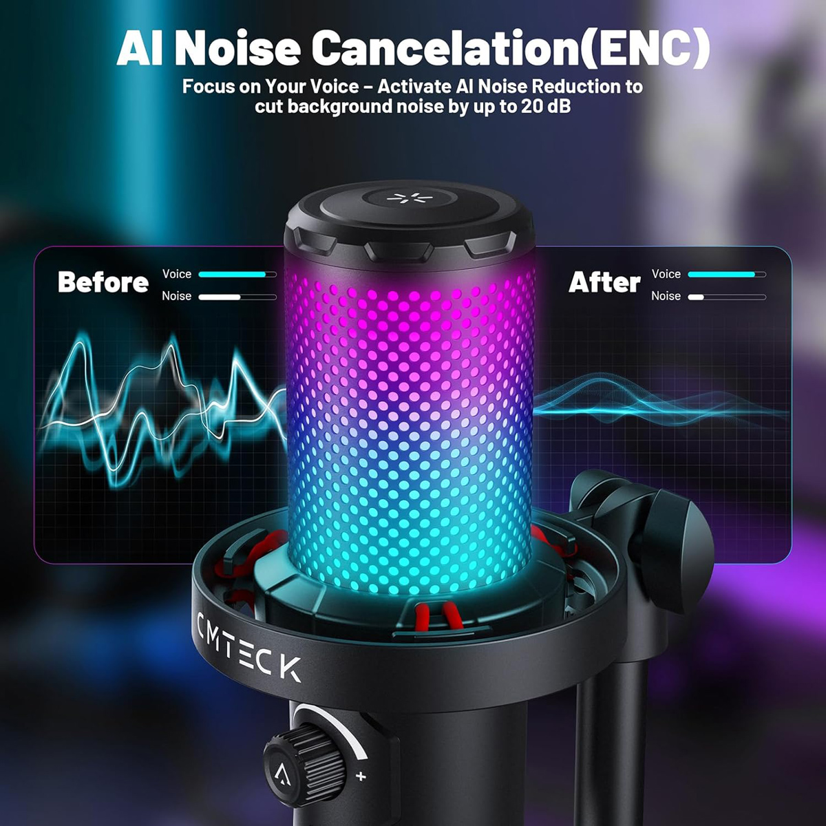CMTECK επιτραπέζιο μικρόφωνο XM560, καρδιοειδές, USB/USB-C, RGB LED, μαύρο | eLabstore.gr CMTECK επιτραπέζιο μικρόφωνο XM560, καρδιοειδές, USB/USB-C, RGB LED, μαύρο - Image 6